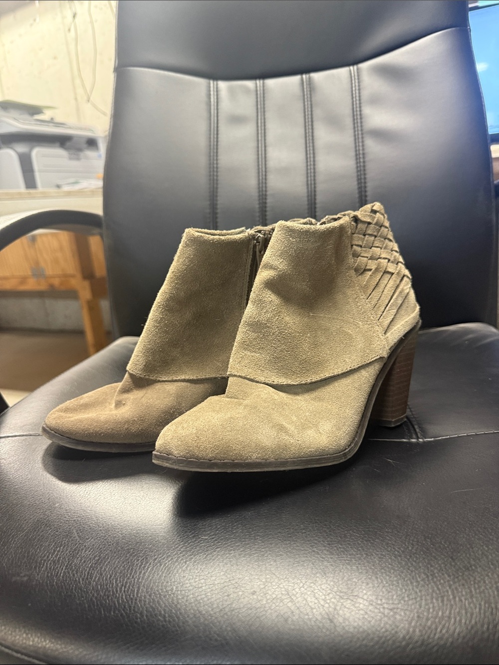 Woven Suede Ankle Booties - Taupe